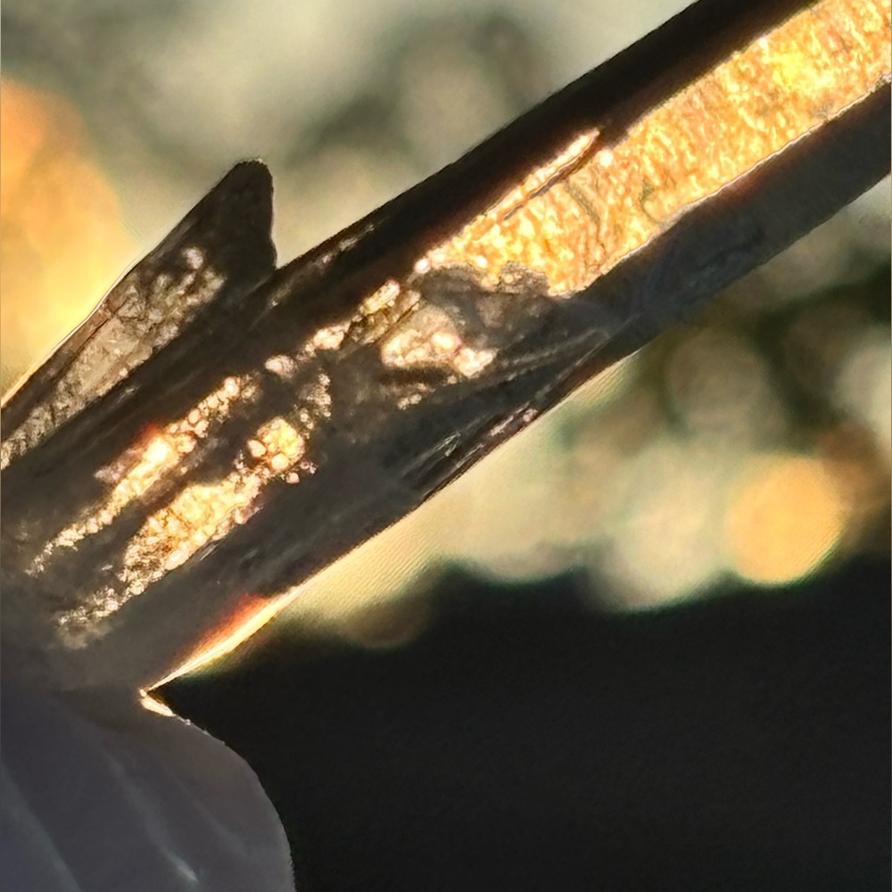 Twin double terminated, round quartz point with minor damage from excavation